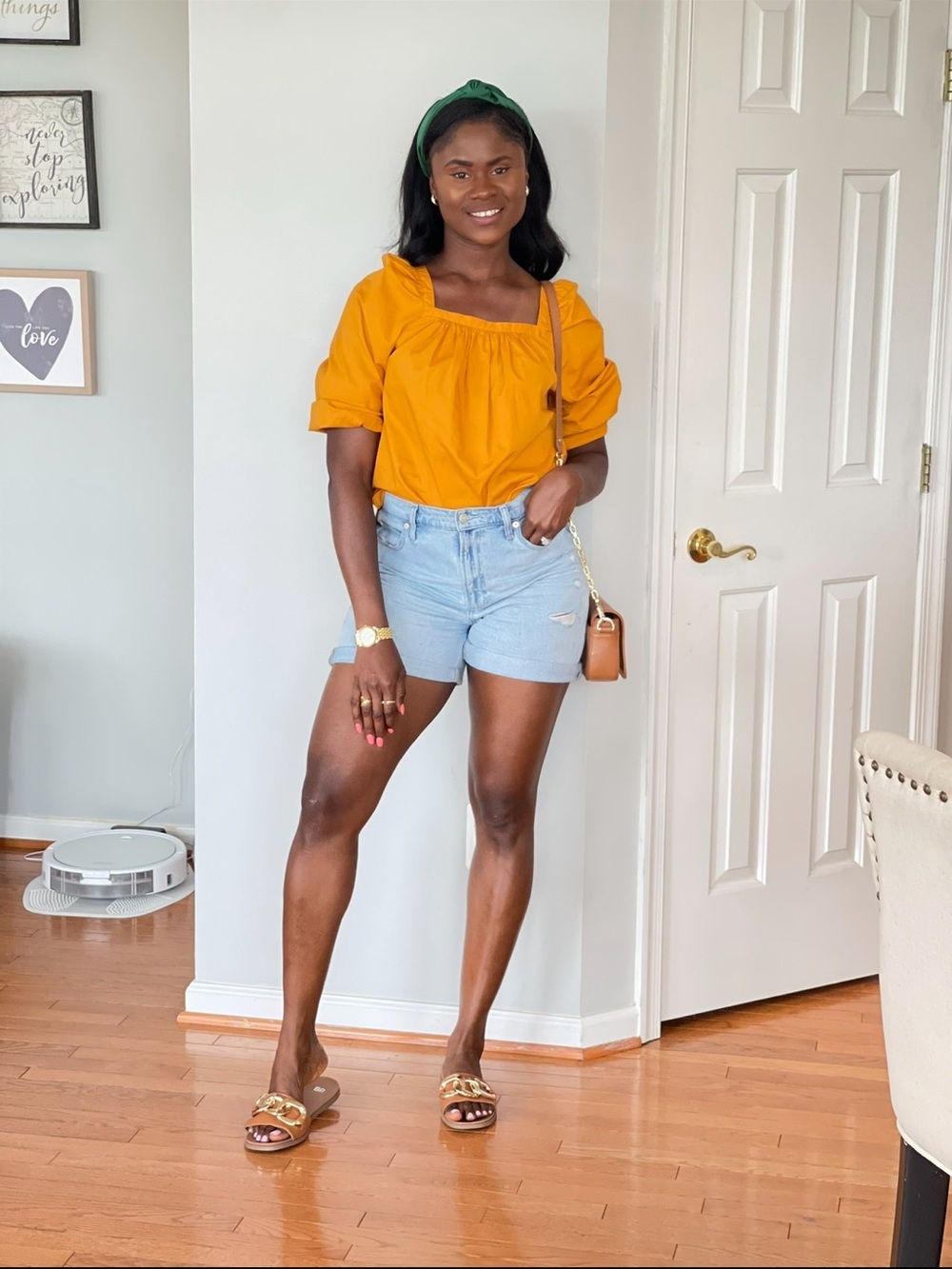 J. Crew Factory Mustard Yellow Puff Sleeve Peasant Top